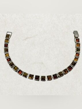Sterling Silver Bracelet with Multi Color Baltic Amber, 7.25 Inches